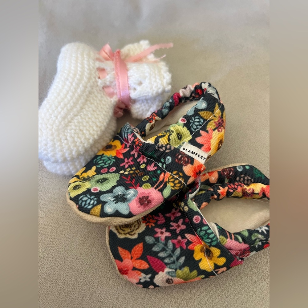 Floral Baby Shoes and White Knit Booties